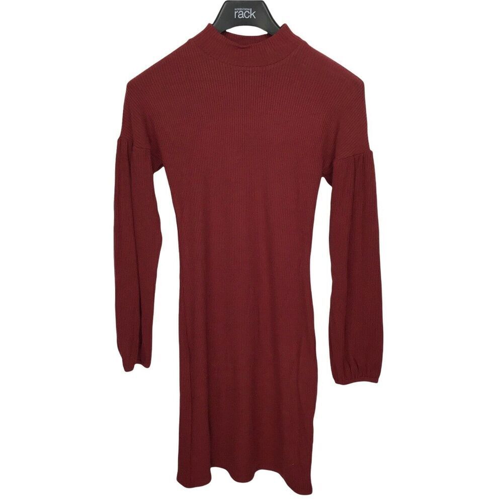 Melloday Mock Neck Long Sleeve Ribbed Sheath Dress In Wine Size L - Picture 3 of 7